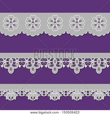 set of ribbons embroidered cutwork on a purple background