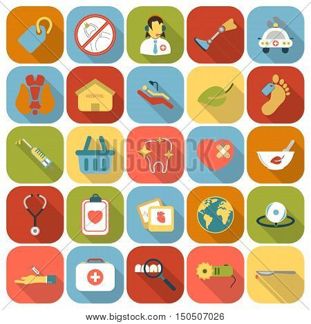 Medicine icons set. Medical, Health collection icon in flat design. Medicine equipment symbol.