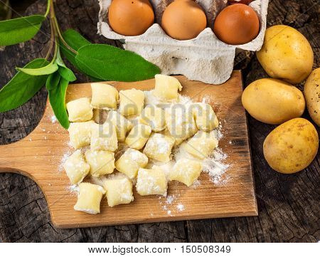 Uncooked Homemade Gnocchi On  Cutting Board