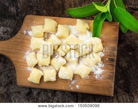 Uncooked Homemade Gnocchi On  Cutting Board
