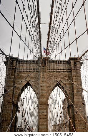 Threw Brooklin bridge in New York city in USA