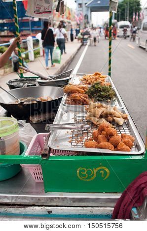 Street Food. Street food in Burmese (Myanmar). Fried Vegetable.
