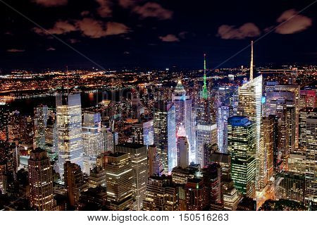 Illuminated New York city scyscrapers by night
