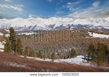 Beautiful Winter Landscape, Altai Mountains Russia.