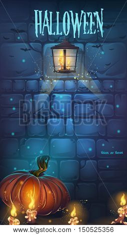 Vector cartoon illustration - background horrible Halloween wall