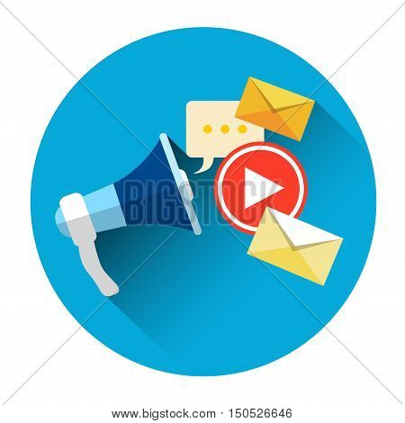 Megaphone With Envelope Digital Email Marketing Icon Flat Vector Illustration