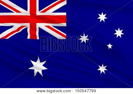 Flag of Australia is an Oceanian country comprising the mainland of the Australian continent the island of Tasmania and numerous smaller islands. 3d illustration