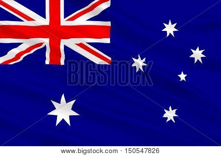 Flag of Australia is an Oceanian country comprising the mainland of the Australian continent the island of Tasmania and numerous smaller islands. 3d illustration