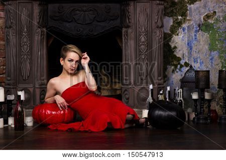 Blonde Girl In Red Dress