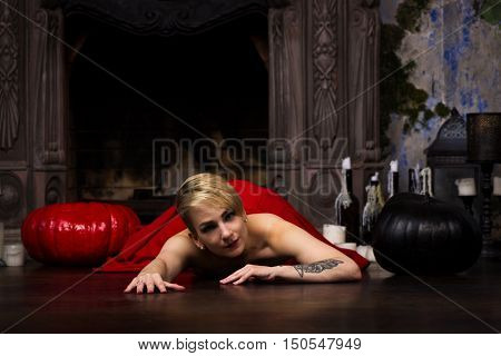 Blonde Girl In Red Dress