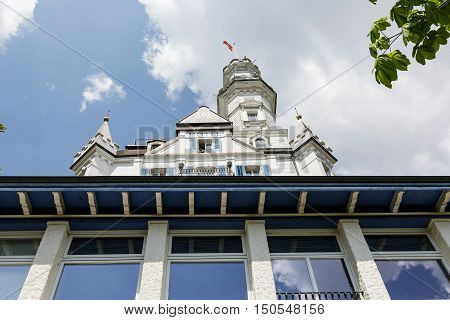 LUCERNE SWITZERLAND - MAY 04 2016: Gutsch castle with its unique architecture and its location makes it one of the tourist attractions. The building houses hotel and restaurant.
