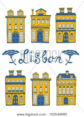 Cute collection of typical Portuguese houses. Vector illustration