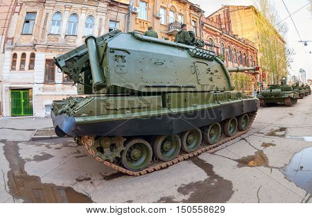 SAMARA RUSSIA - MAY 4 2015: 152-mm self-propelled howitzer 2S19 