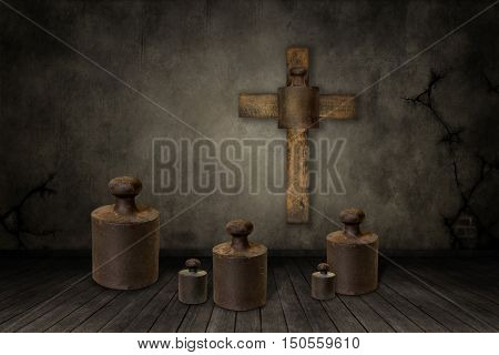 3D illustration of weights under the cross
