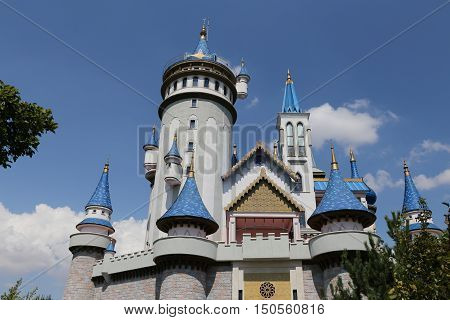 Fairy tale castle in Sazova Science Art and Cultural Park in Eskisehir City Turkey