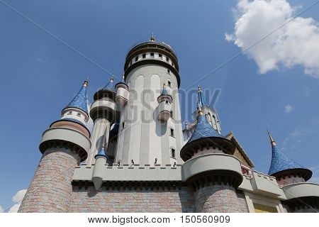 Fairy tale castle in Sazova Science Art and Cultural Park in Eskisehir City Turkey
