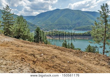 Amazing view of Meander of Vacha (Antonivanovtsy) Reservoir, Rhodopes Mountain, Bulgaria