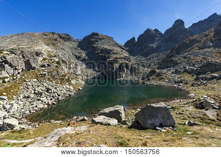 Panoramic view of The Scary lake and Kupens peaks, Rila Mountain, Bulgaria