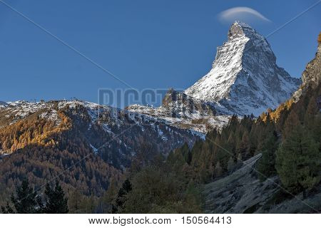 Autumn panorama of Mount Matterhorn, Canton of Valais, Switzerland