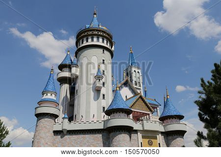Fairy tale castle in Sazova Science Art and Cultural Park in Eskisehir City Turkey