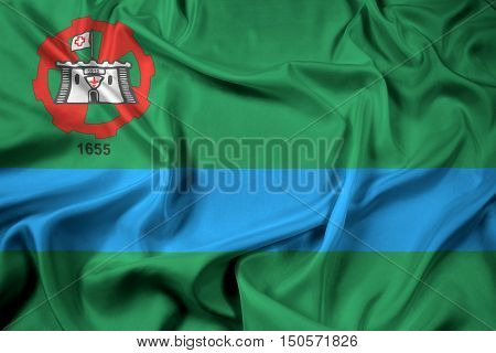 Waving Flag of Jundiai Brazil, with beautiful satin background. 3D illustration