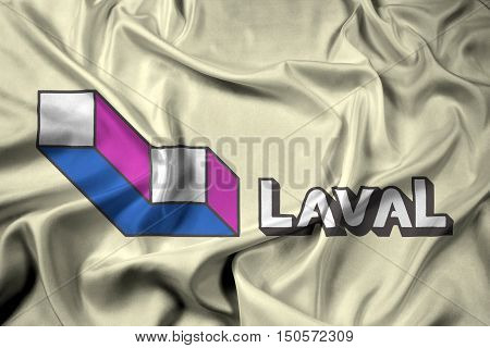 Waving Flag of Laval Quebec Canada, with beautiful satin background. 3D illustration