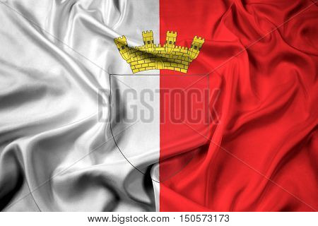 Waving Flag Of Mdina With Coat Of Arms, Malta