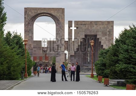 Vagharshapat, Armenia - September 18, 2013: Main entrance in Etchmiadzin monastery complex