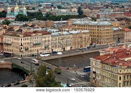 ST. PETERSBURG, RUSSIA - AUGUST 6, 2016: Cityscape with Fontanka river. The Historic Center of Saint Petersburg and Related Groups of Monuments constitute a UNESCO World Heritage Site