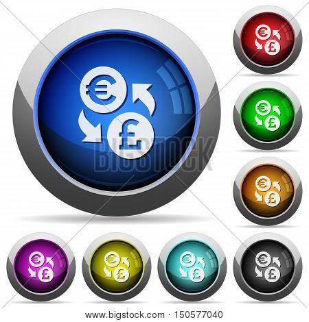Set of round glossy Euro Pound exchange buttons. Arranged layer structure.