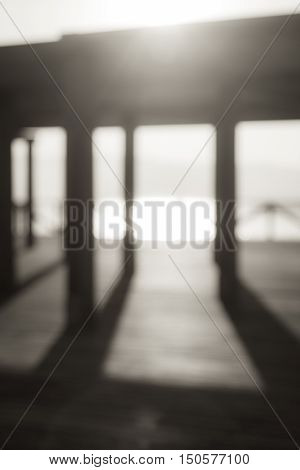 Blurred picture of the structure in a lookout covering the sun