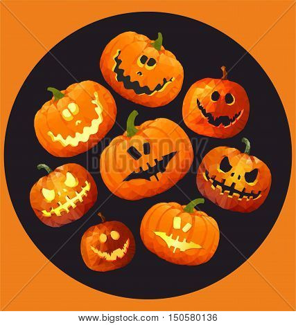 Set of low poly pumpkins for Halloween