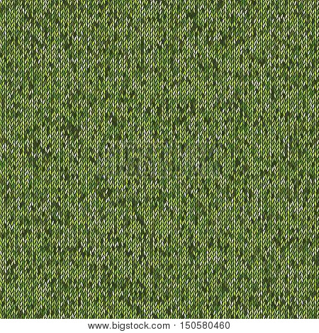 Seamless green knitting pattern. Woolen cloth knitted background. Graphic illustration