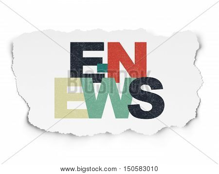 News concept: Painted multicolor text E-news on Torn Paper background