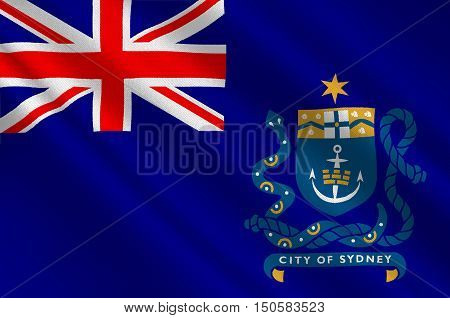 Flag of Sydney is the state capital of New South Wales and the most populous city in Australia and Oceania. 3d illustration