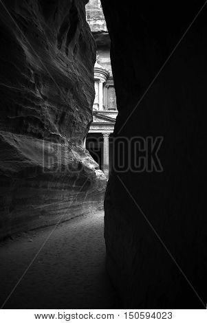The Siq-main entrance to the ancient city of Petra in southern Jordan. It's a symbol of Jordan as well as its most visited tourist attraction.