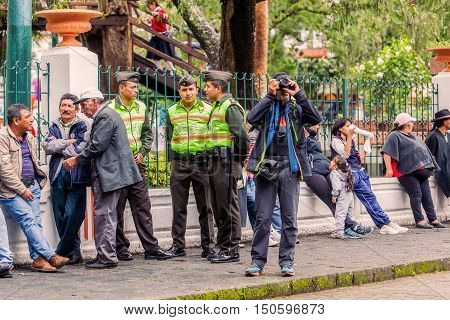 Banos De Agua Santa Ecuador - 23 June 2016: Crowd Population Of Banos De Agua Santa Expecting The President Of Ecuador Rafael Correa To Visit The City Ecuador South America