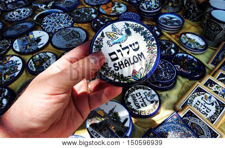 Goods in the old market of Akko in Acre Israel.