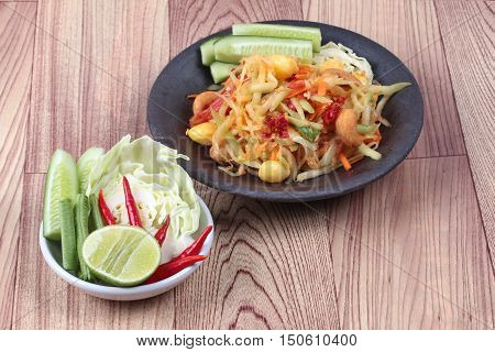 Vegetable festival as  spicy papaya salad with mixed vegetable call 