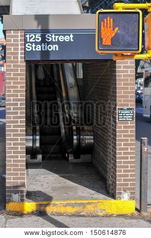 Entrance to the 125th Street Subway Station in Harlem New York City.
