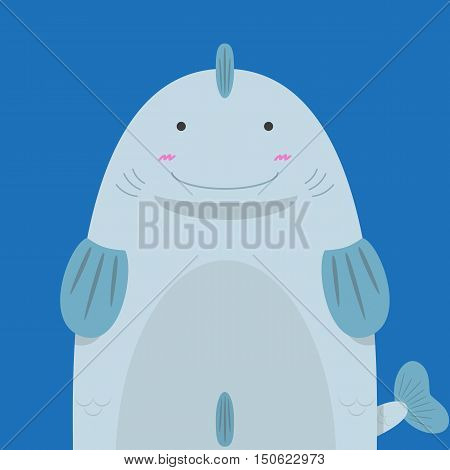cute big fat fish on blue background