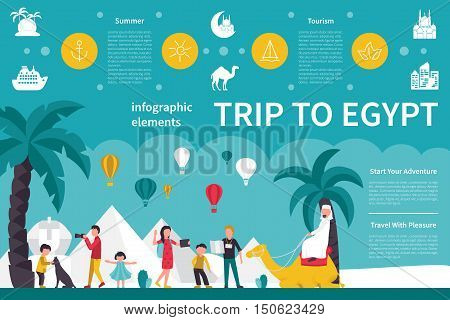 Trip To Egypt infographic flat vector illustration. Editable Presentation Concept