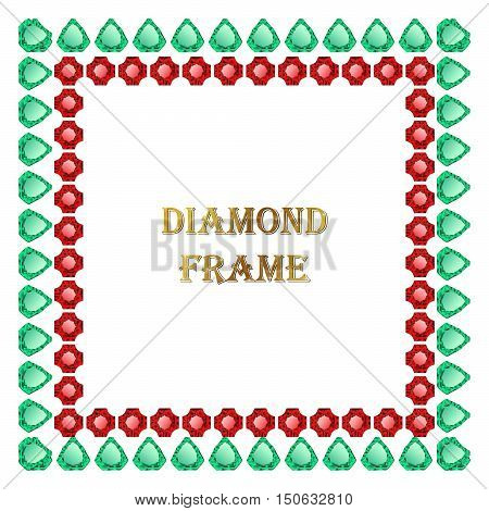 Diamonds square frame. Vector illustration jewelry. Abstract vector border on white background.