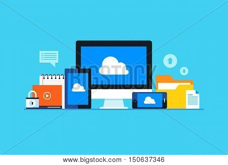 Cloud computing, Network cloud service. Flat design modern vector illustration concept.