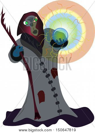 Wizard with Crystal Ball - Vector illustration
