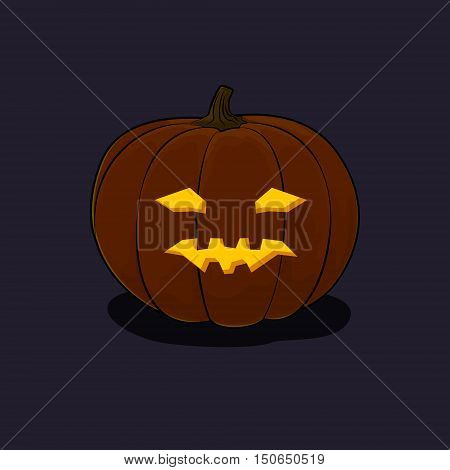 Carved Vicious Scary Halloween Pumpkin, a Jack-o-Lantern on Dark Background, Vector Illustration