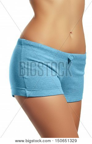 Attractive Woman Body On White Background. Slim Tanned Woman's B