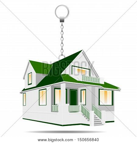 Vector illustration of house as a keychain, householder, real estate for sale or present
