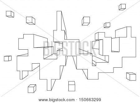 Rectangular shape in linear perspective with one point of vanishing isolated on white