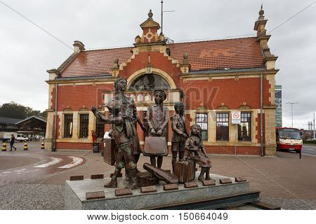 Gdansk Poland - October 04 2016: Kindertransport memorial at the Gdansk cantral railway station the author of the monument Frank Meisler